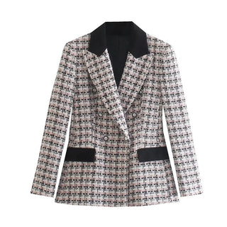 Color Collision Design Suit Jacket Autumn And Winter New Polo Collar Texture Mid-length Coat - Phosgene