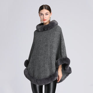 Women's Imitation Rabbit Fur Collar Shawl Cape Loose Pullover - Phosgene