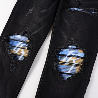 American Street Washing Craft Letter Patch Jeans Men Phosgene