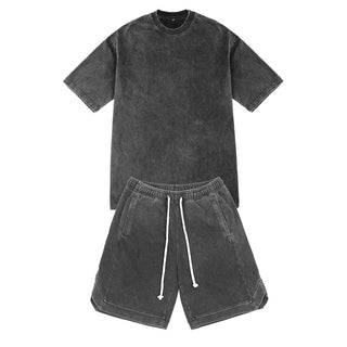 Fashion Casual Exercise Pure Cotton Washed Old T-shirt And Shorts Set Phosgene