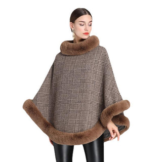 Women's Imitation Rabbit Fur Collar Shawl Cape Loose Pullover - Phosgene