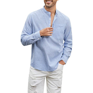 Cotton And Linen Men's Shirt Stand Collar Phosgene