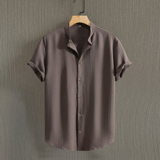 Men's Fashion Casual Stand Collar Short Sleeve Shirt Phosgene