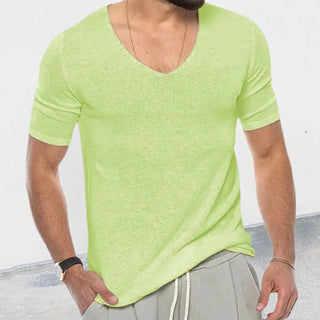 European And American V-neck Short Sleeve Slim-fit Knitted Top Phosgene