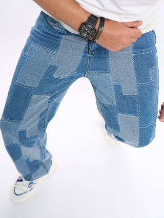 Brand Patch Stitch Elastic Jeans Men's Phosgene