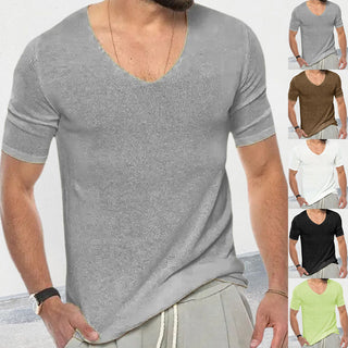 European And American V-neck Short Sleeve Slim-fit Knitted Top Phosgene