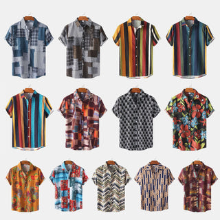 Casual Men's Cotton And Linen Short Sleeve Shirt Hawaiian Short Sleeve Printed Shirt Men Phosgene