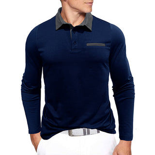 European And American Autumn And Winter Men's Cotton Contrast Color Lapels Long-sleeved Bottoming Polo Shirt Phosgene