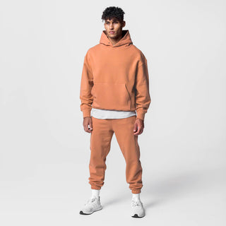 Loose American Style Exercise Workout Outfit Men's Trendy Casual Hooded Cotton Sweater Sweatpants Two-piece Set Phosgene