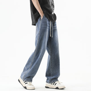 Men's Loose Straight Elastic Waist Wide Leg Casual Trousers Phosgene