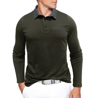 European And American Autumn And Winter Men's Cotton Contrast Color Lapels Long-sleeved Bottoming Polo Shirt Phosgene