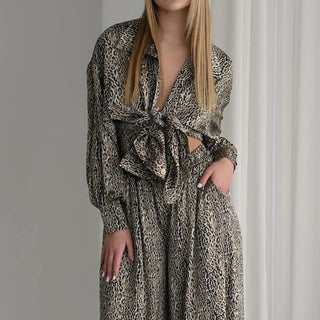 Fashionable Leopard Print Loose Ice Silk Pajamas For Women Phosgene