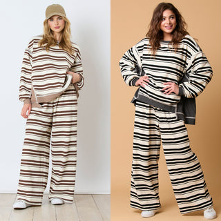 Striped Long-sleeved Trousers Casual Loose Two-piece Suit Phosgene