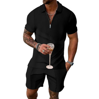 Men's European And American Zipper Short-sleeved Shorts Suit Phosgene