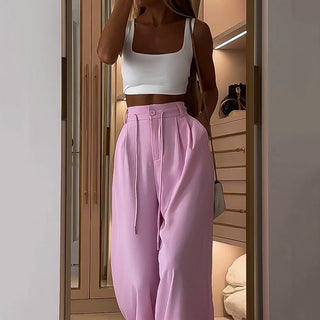 Women's Suit Summer Fashion Casual Solid Color Loose Trousers Two-piece Set Phosgene