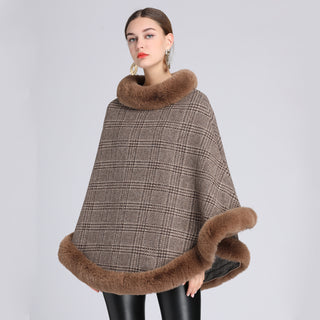 Women's Imitation Rabbit Fur Collar Shawl Cape Loose Pullover - Phosgene