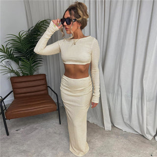 Women's Fashion Round Neck Long Sleeves Cropped Suit Phosgene