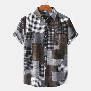 Casual Men's Cotton And Linen Short Sleeve Shirt Hawaiian Short Sleeve Printed Shirt Men Phosgene