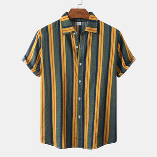 Summer New Men's Short-sleeved Hawaiian Striped Shirt Phosgene