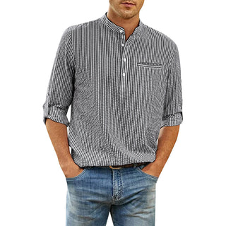 Cotton And Linen Men's Shirt Stand Collar Phosgene