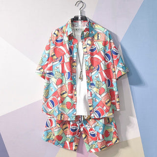 Summer Men's Shirt Top Digital Printing Short Sleeve Suit Phosgene