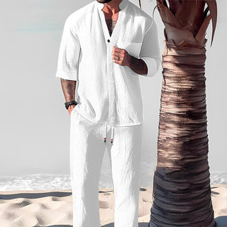 Cotton And Linen Half Sleeve Suit Men's Summer Phosgene