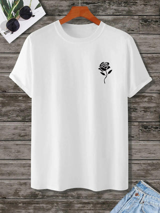 Rose Print T-shirt For Men's Casual Crew Neck Short-sleeve Phosgene