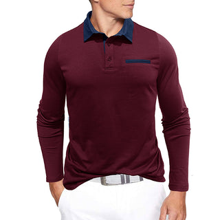 European And American Autumn And Winter Men's Cotton Contrast Color Lapels Long-sleeved Bottoming Polo Shirt Phosgene