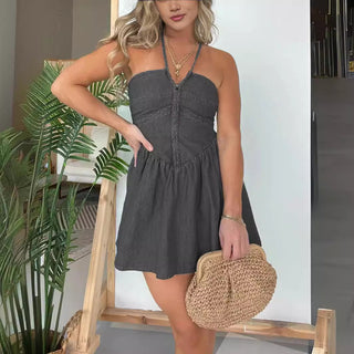 Fashion Women's Halter Denim Dress Phosgene