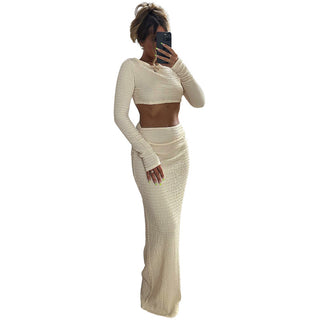 Women's Fashion Round Neck Long Sleeves Cropped Suit Phosgene