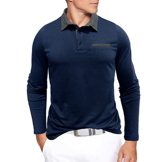 European And American Autumn And Winter Men's Cotton Contrast Color Lapels Long-sleeved Bottoming Polo Shirt Phosgene