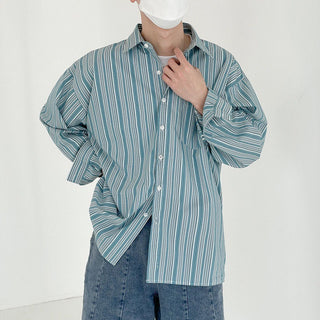 Striped Long-sleeved Shirt Men's Hong Kong Style Phosgene