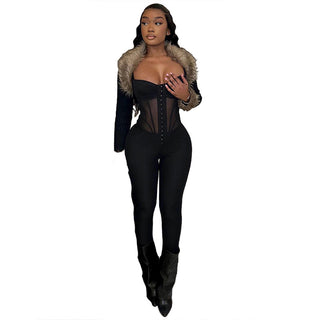 Women's Clothing Fashion Suspenders Low-cut See-through Slim Fit Bodysuit Phosgene