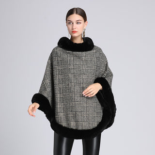 Women's Imitation Rabbit Fur Collar Shawl Cape Loose Pullover - Phosgene