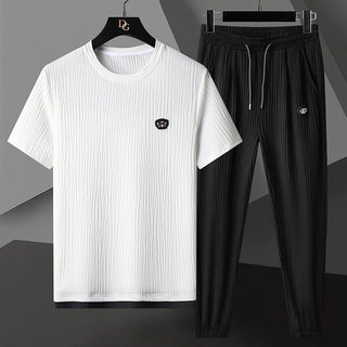 Men's Fashion Casual Exercise Quick-drying Short Sleeve Trousers Suit Phosgene