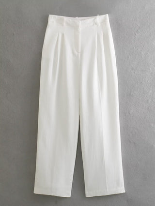 Women's Pleated Decorative High Waist Wide Leg Pants Hanging Collar Vest Phosgene