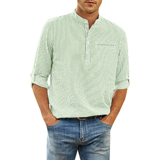 Cotton And Linen Men's Shirt Stand Collar Phosgene