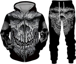 Fashion Casual 3D Digital Printing Zipper Hooded Sweater Set Phosgene