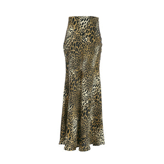 Sexy Leopard Print Tight Waist Draping Fishtail Skirt Phosgene