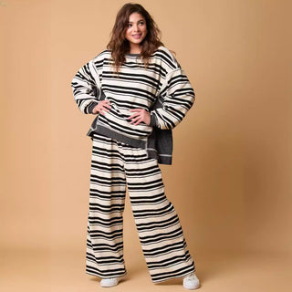 Striped Long-sleeved Trousers Casual Loose Two-piece Suit Phosgene