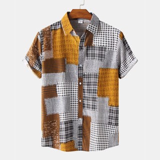 Casual Men's Cotton And Linen Short Sleeve Shirt Hawaiian Short Sleeve Printed Shirt Men Phosgene