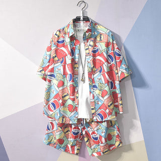 Summer Men's Shirt Top Digital Printing Short Sleeve Suit Phosgene