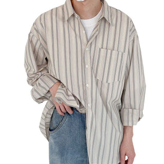 Striped Long-sleeved Shirt Men's Hong Kong Style Phosgene