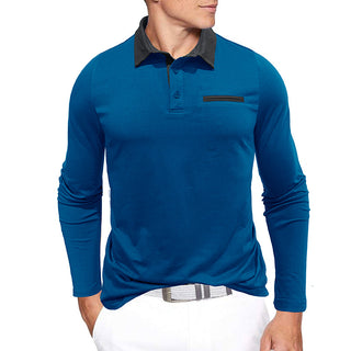 European And American Autumn And Winter Men's Cotton Contrast Color Lapels Long-sleeved Bottoming Polo Shirt Phosgene