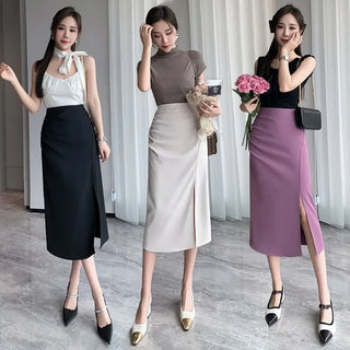 One-Step Skirt Hip Skirt Slimming Mid-length Skirt High Slit Phosgene