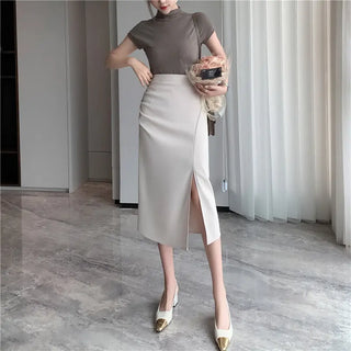 One-Step Skirt Hip Skirt Slimming Mid-length Skirt High Slit Phosgene