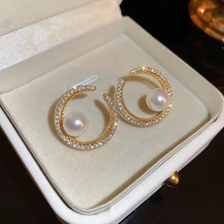 Pearl Niche Design Shiny Diamond Ear Studs Phosgene