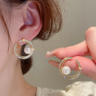 Pearl Niche Design Shiny Diamond Ear Studs Phosgene