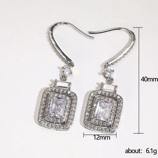 Platinum Princess Square Diamond Zircon Ear Hook Phosgene