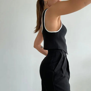 Pure Black Elegant Shoulder Strap Vest Design Beautiful Back Phosgene